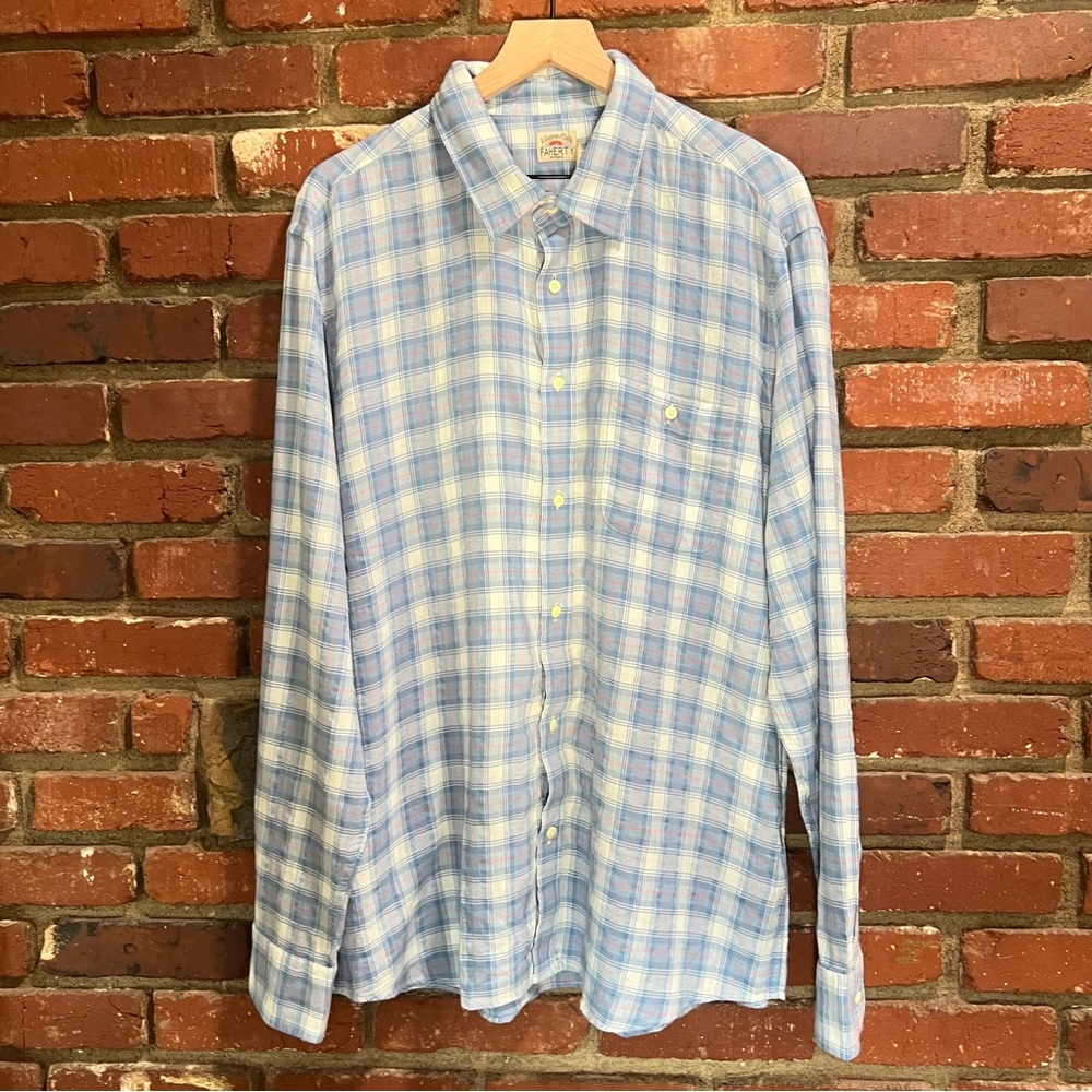 Faherty Men's Blue Harbor Bristol Plaid Shirt tropical cotton shirt size XXL NWT - Picture 2 of 13